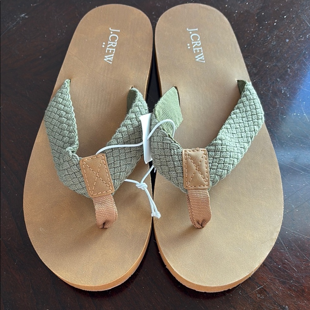 J. Crew Green Flip-Flop Sandals